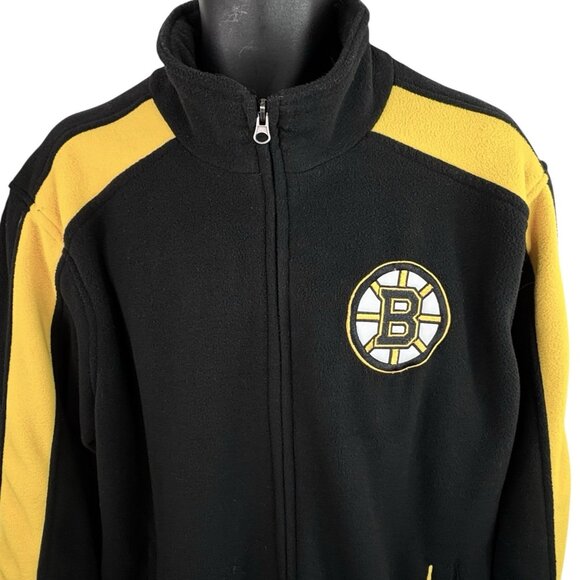 Boston Bruins NHL Hockey Full Zip Fleece Jacket Embroidered Black Yellow Unisex - Picture 2 of 10